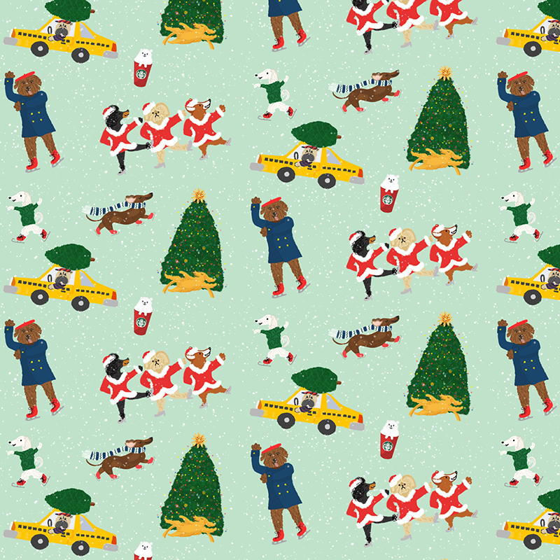 Pattern of NYC based dogs in various holiday activities